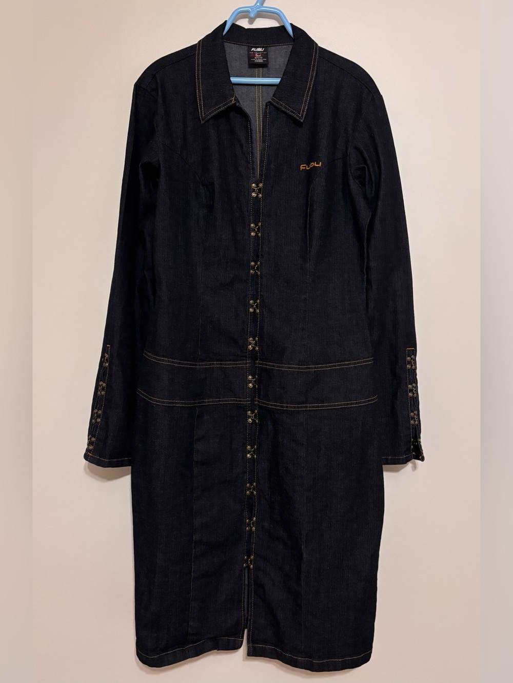 Vtg Y2K FUBU Streetwear Retro Urban Denim Dress Jacket Dark Wash Size 11/12